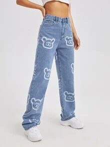 輕度水洗藍直筒牛仔褲 - 淺色水洗藍 - 查看 3