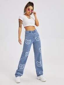 輕度水洗藍直筒牛仔褲 - 淺色水洗藍 - 查看 4