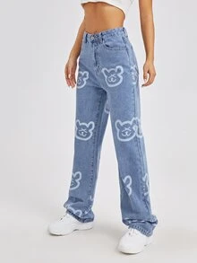 輕度水洗藍直筒牛仔褲 - 淺色水洗藍 - 查看 5