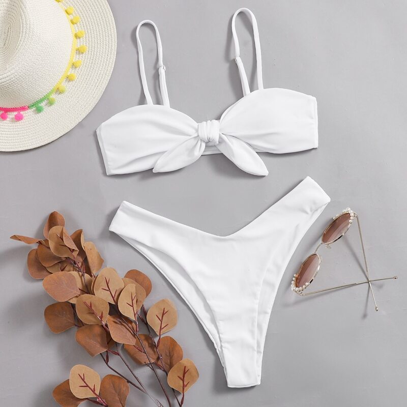 

Knot High Cut Bikini Swimsuit, White