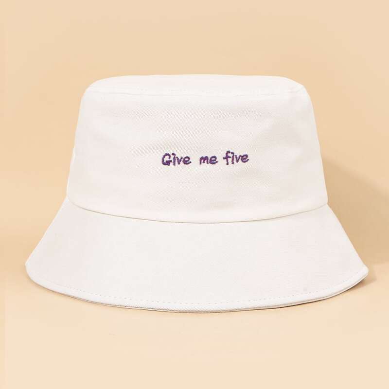 

Letter Embroidered Bucket Hat, White