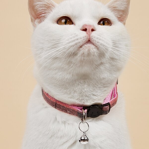 

1pc Bell Detail Pet Collar, Pink