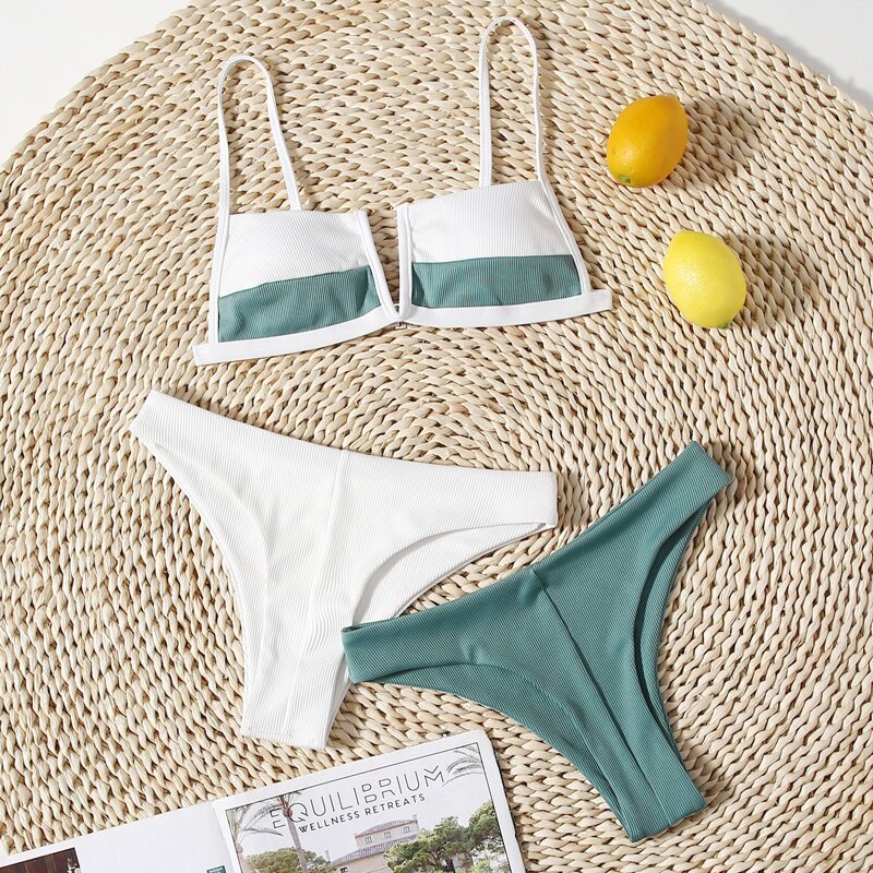 

3pack Two Tone V-wired Bikini Swimsuit, Multicolor