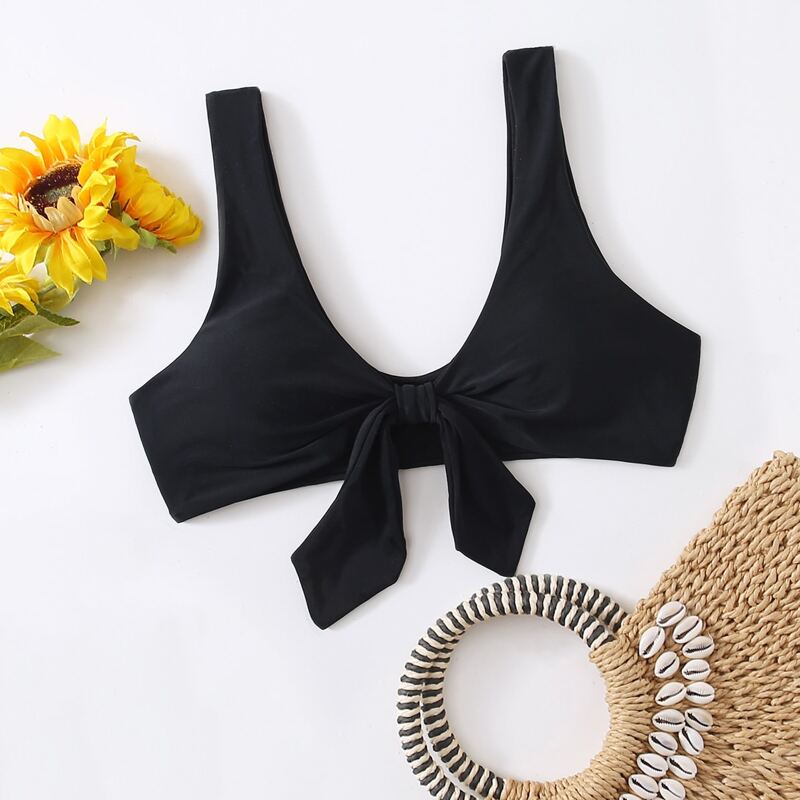 

Knot Front Bikini Top, Black