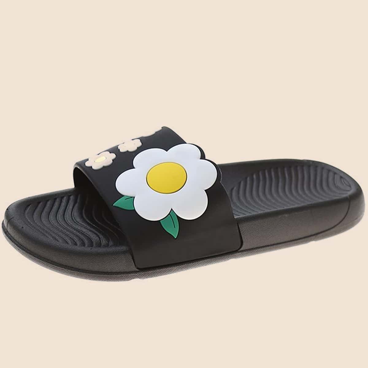 

Floral Pattern Slides, Black
