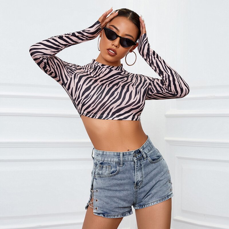 

Backless Knotted Zebra Striped Crop Tee, Multicolor