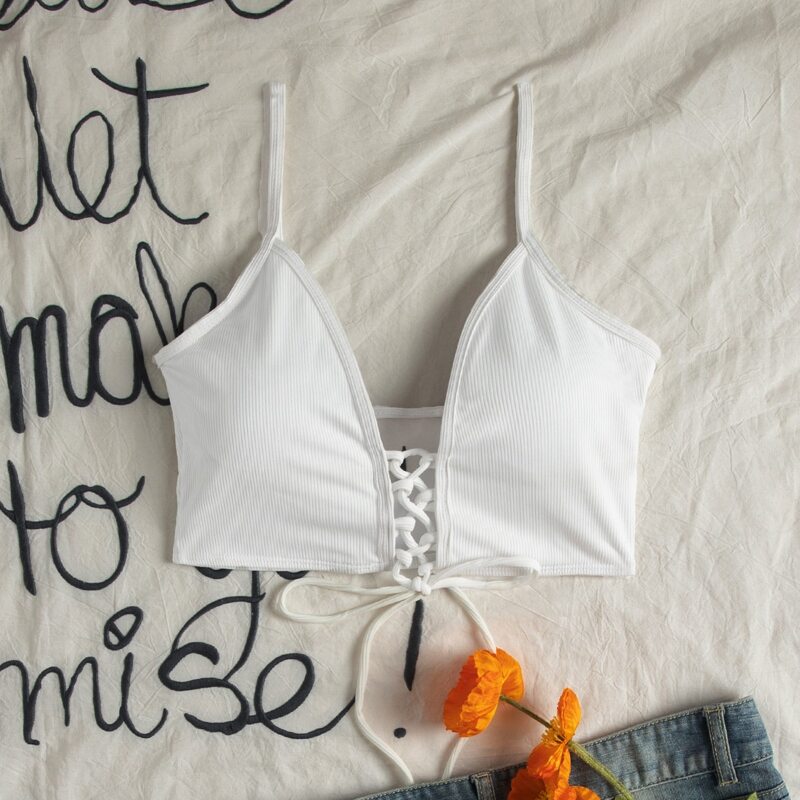 

Lace-up Front Bikini Top, White