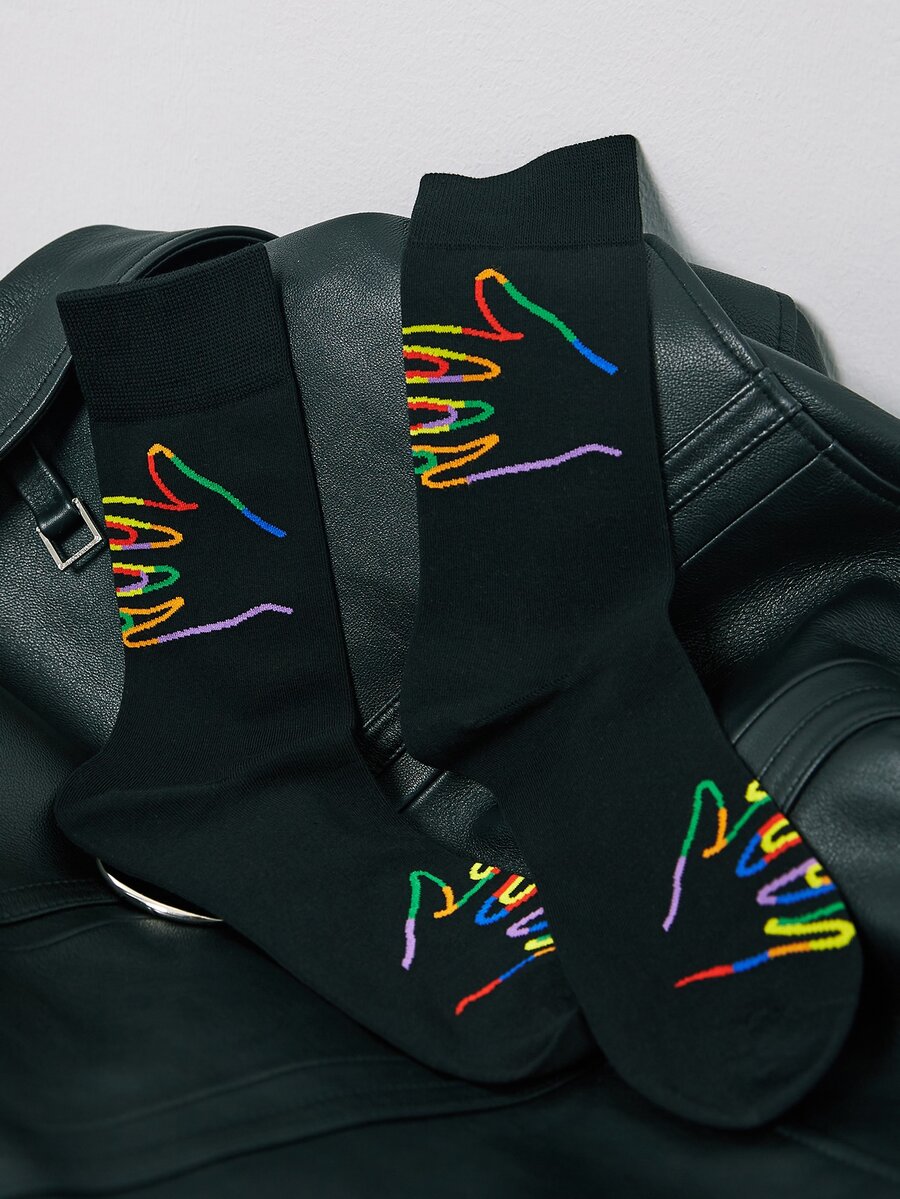 Tất in tay tối giản - màu đen - Xem 1