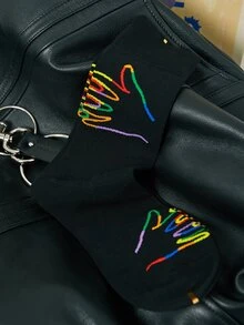 Tất in tay tối giản - màu đen - Xem 5