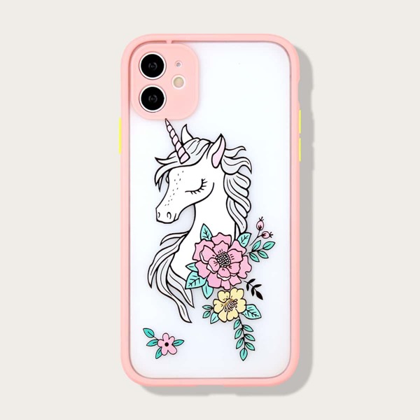 

Чехол для iPhone с контрастной рамкой и узором единорога, Многоцветный