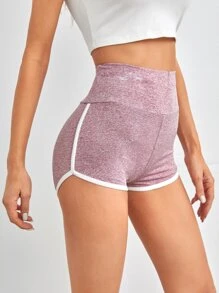 Muchica Wide Waistband Contrast Binding Marled Knit Shorts - Baby Pink - View 2