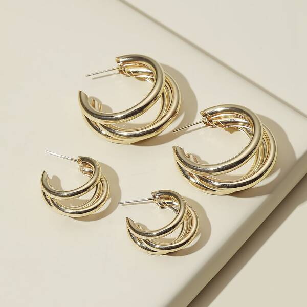 

2pairs Open Hoop Earrings, Gold