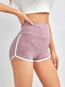 Muchica Wide Waistband Contrast Binding Marled Knit Shorts - Baby Pink - View 3