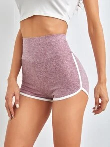 Muchica Wide Waistband Contrast Binding Marled Knit Shorts - Baby Pink - View 4