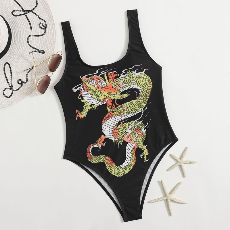 

Chinese Dragon Tank One Piece Swimsuit, Black