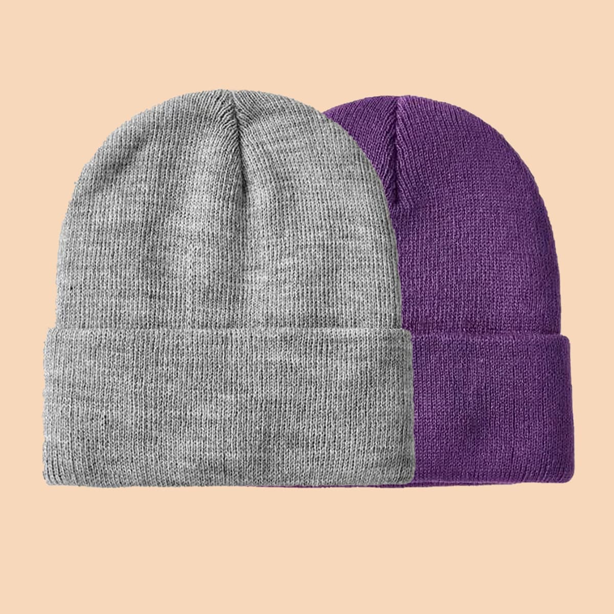 

2pcs Simple Plain Beanie, Multicolor