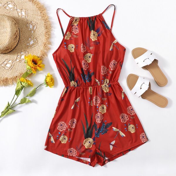 

Floral Print Cami Romper, Red