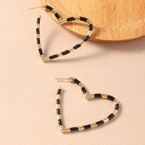 

Heart Design Open Hoop Earrings, Multicolor
