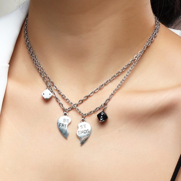 

2pcs Heart & Dice Charm Necklace, Multicolor