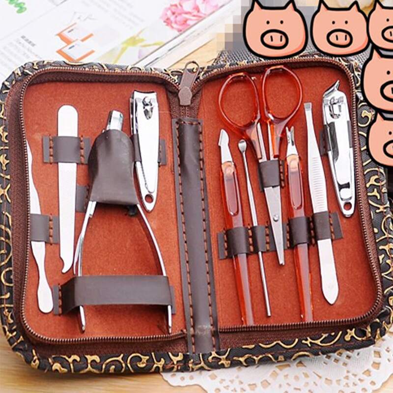 

10pcs Nail Clipper Set With Case, Multicolor