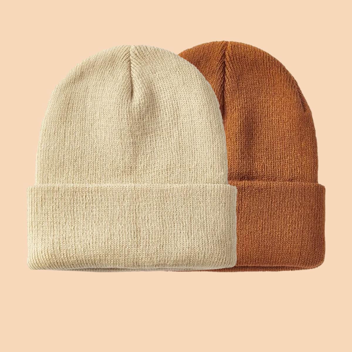 

2pcs Simple Plain Beanie, Multicolor