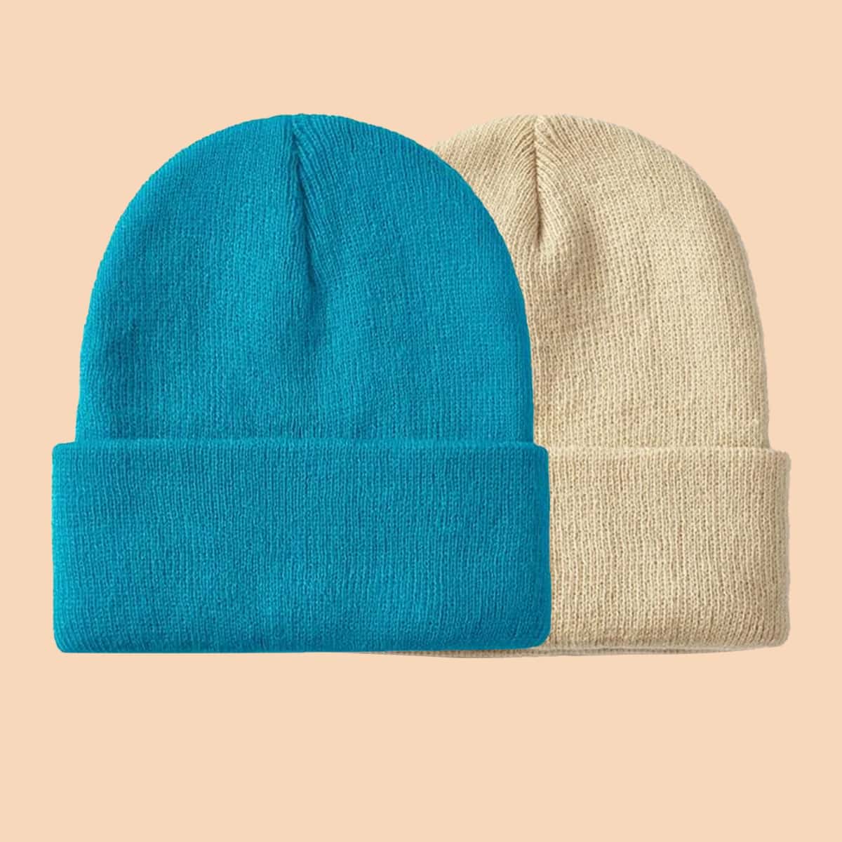 

2pcs Simple Plain Beanie, Multicolor