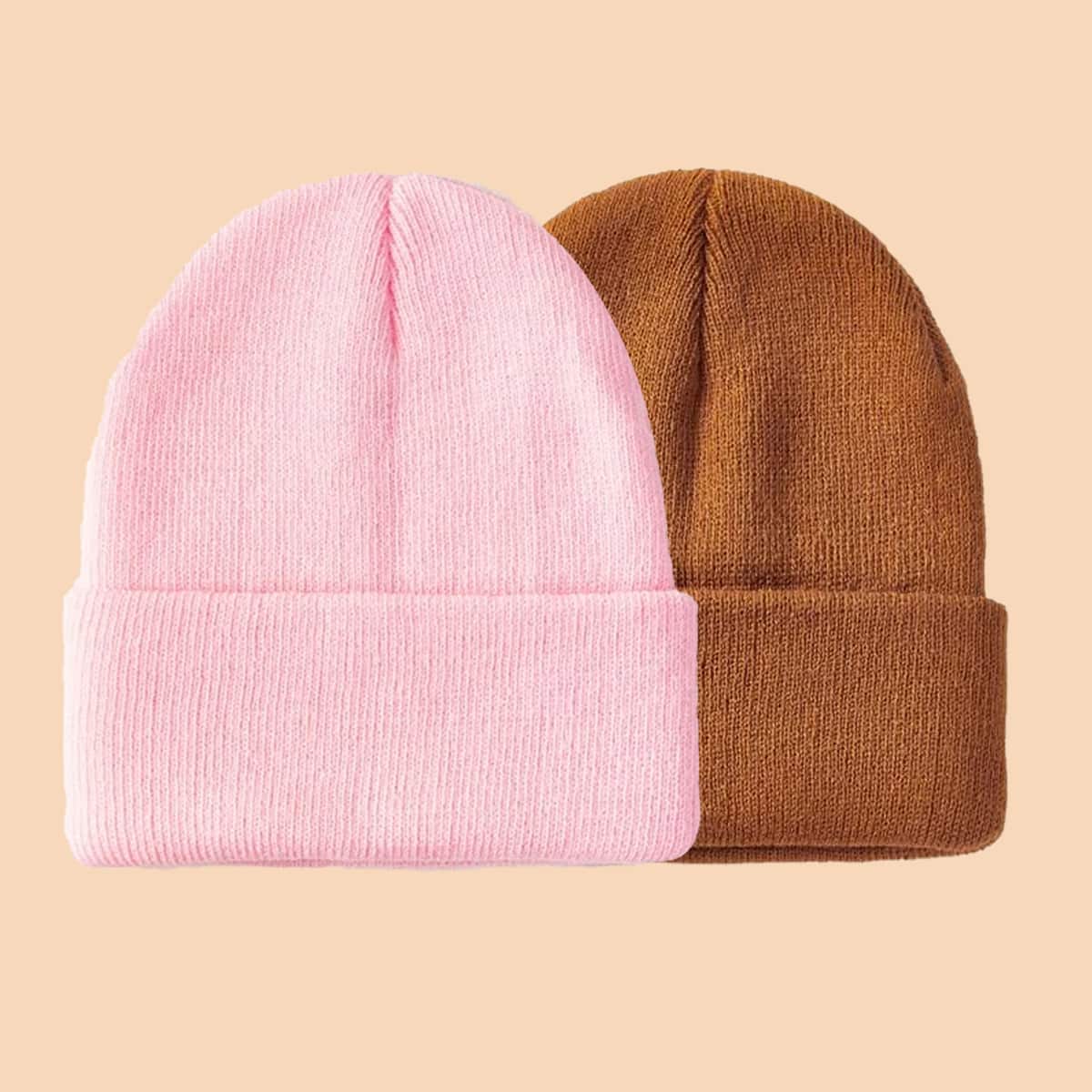 

2pcs Simple Plain Beanie, Multicolor