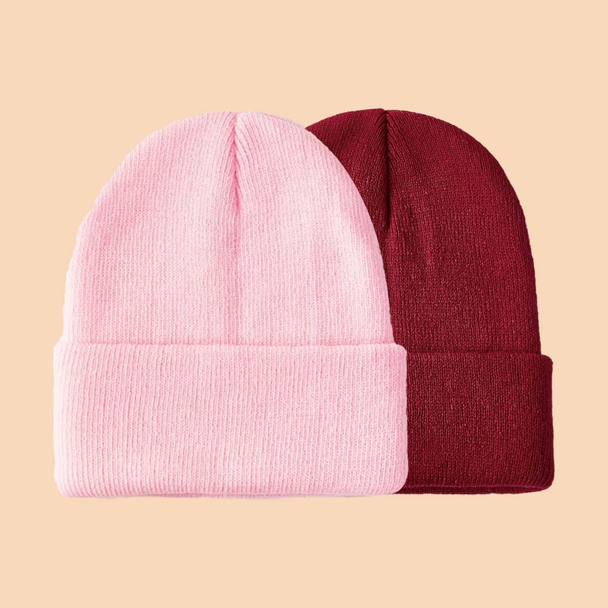 

2pcs Simple Plain Beanie, Multicolor