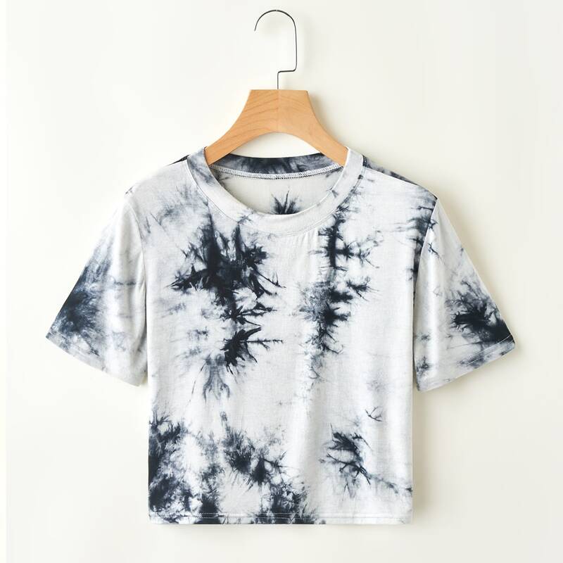 

Tie Dye Crop Tee, Black and white