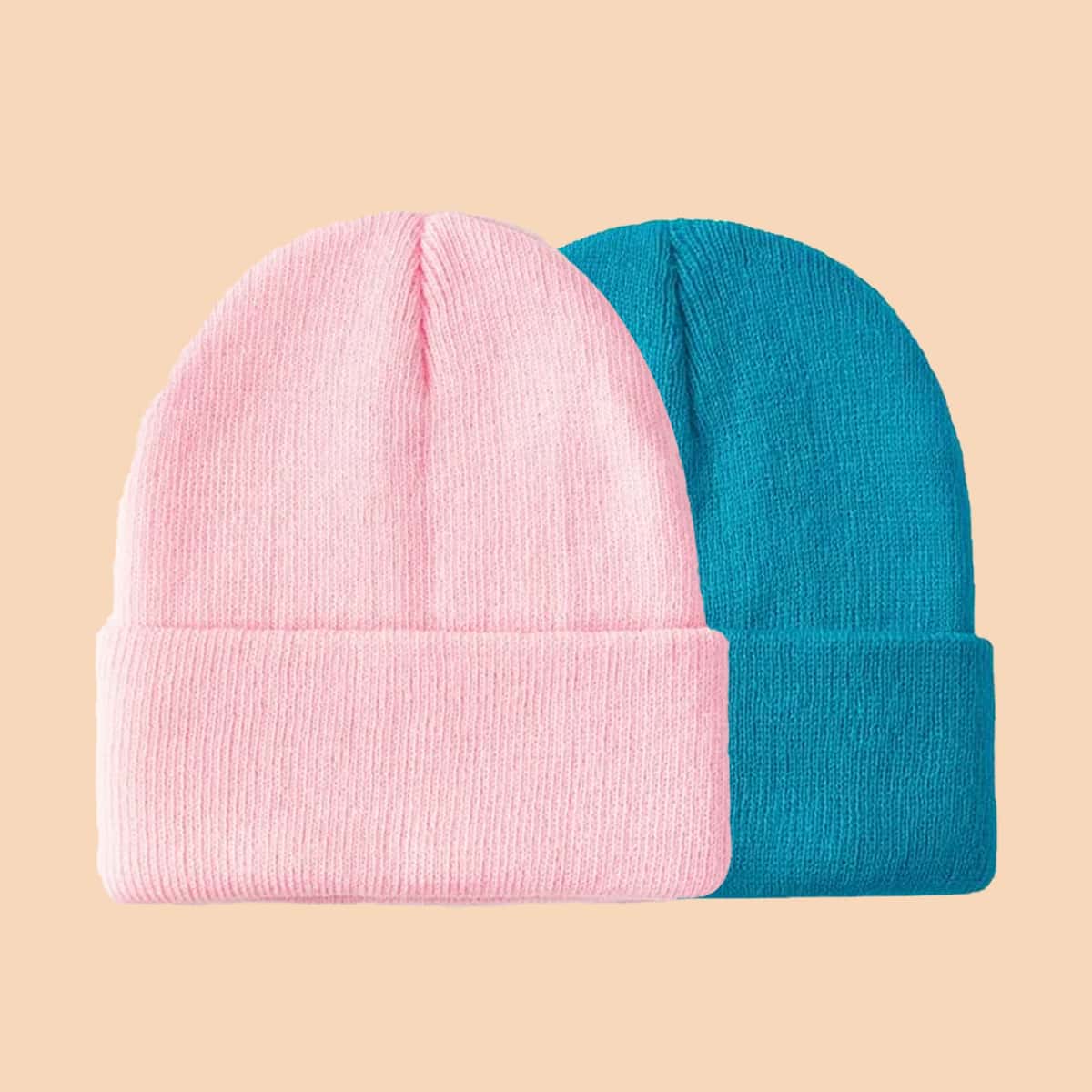 

2pcs Simple Plain Beanie, Multicolor