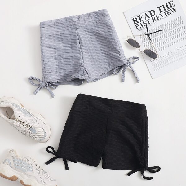 

2pcs Drawstring Side Sports Shorts, Multicolor
