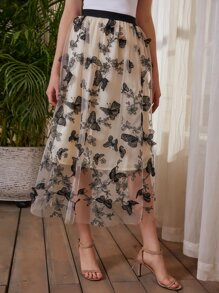 SHEIN Butterfly Patched Mesh Skirt