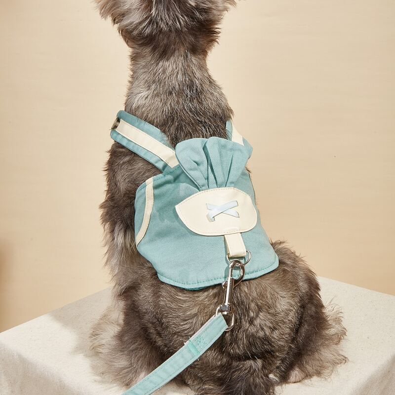 

1pc Ear Decor Pet Harness & 1pc Pet Leash, Cadet blue