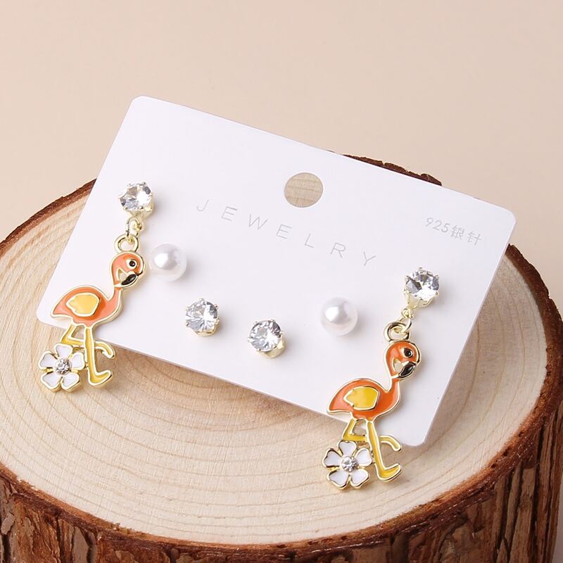 

3pairs Flamingo Earring Set, Multicolor