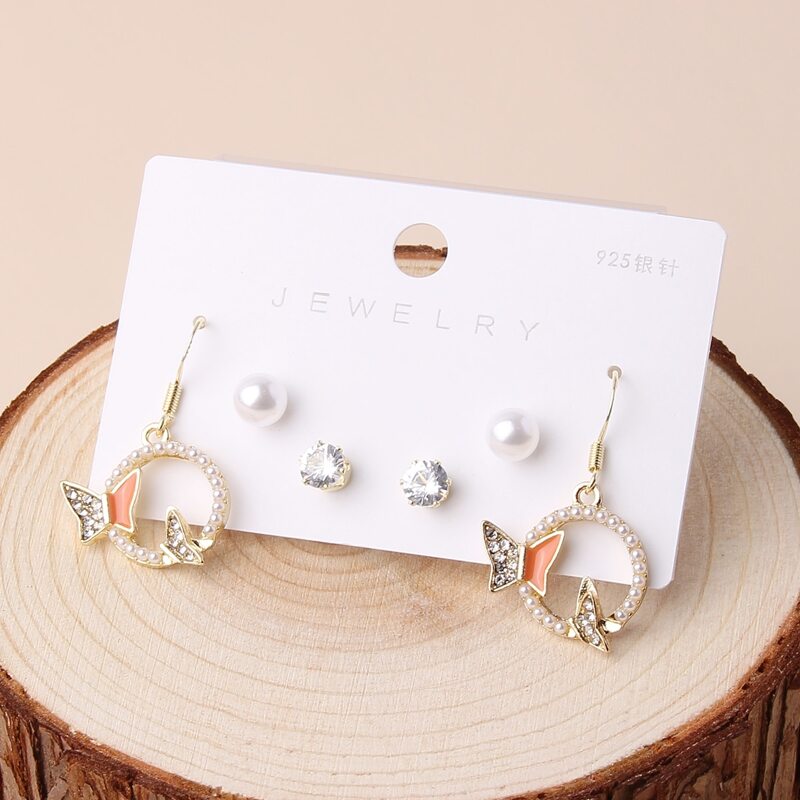 

3pairs Butterfly Earring Set, Gold