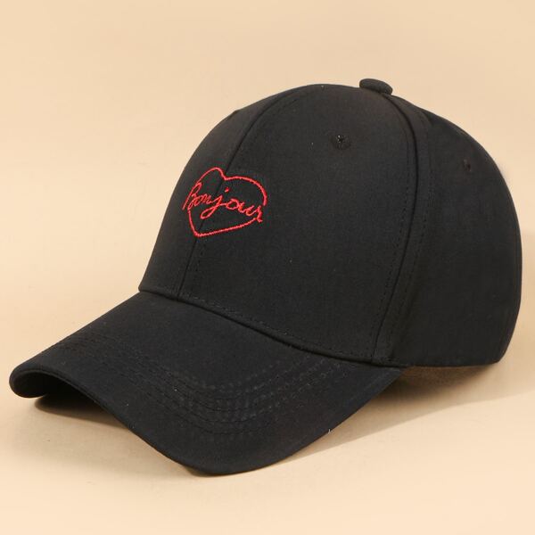 

Men Letter & Heart Embroidered Baseball Cap, Black