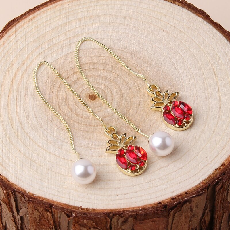 

Crystal Pineapple Linear Earrings, Red