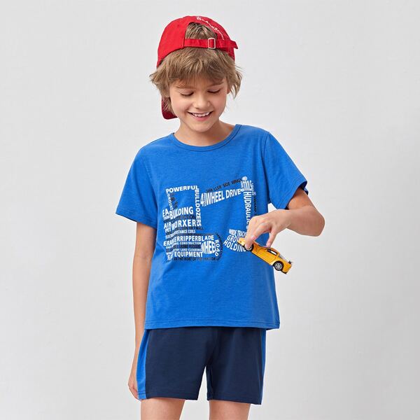 

Boys Letter Graphic Tee With Track Shorts, Blue