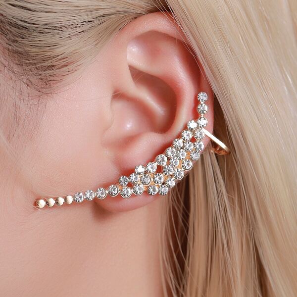 

1pc Zircon Decor Earring, Gold