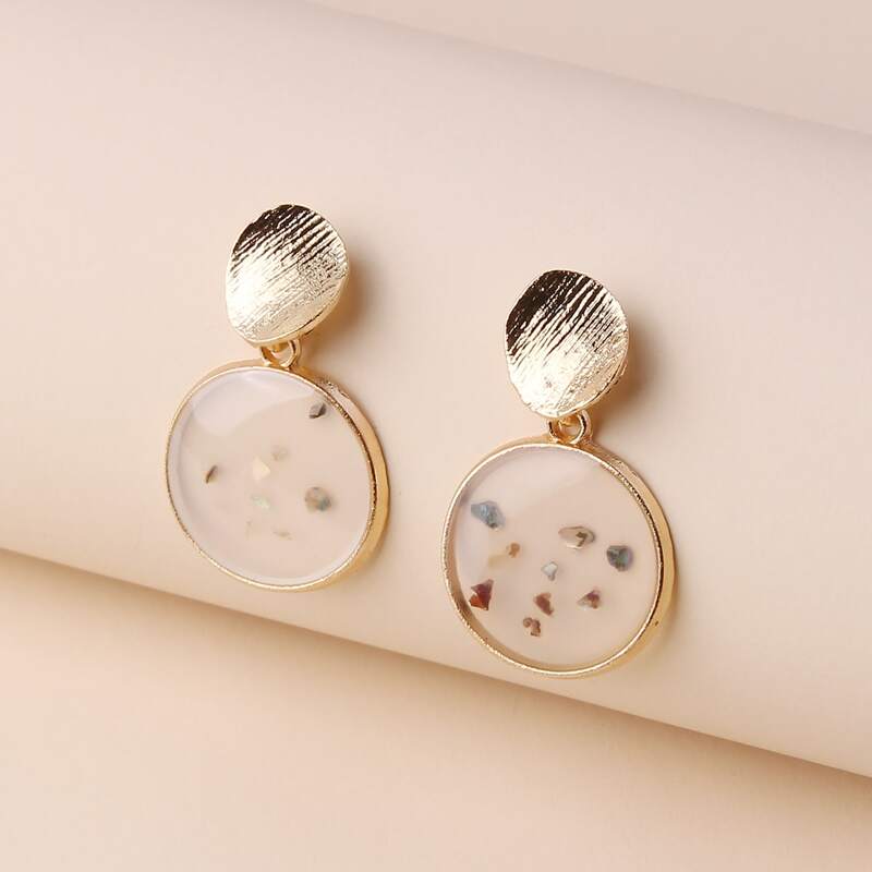 

Clear Circle Drop Earrings, Gold