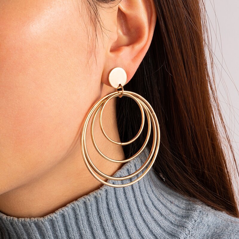 

Round Decor Round Drop Earrings, Gold