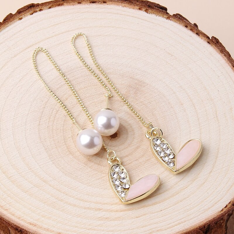 

Rhinestone Heart Linear Earrings, Pink