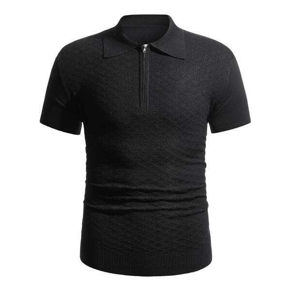 

Men Solid Knit Polo Shirt, Black