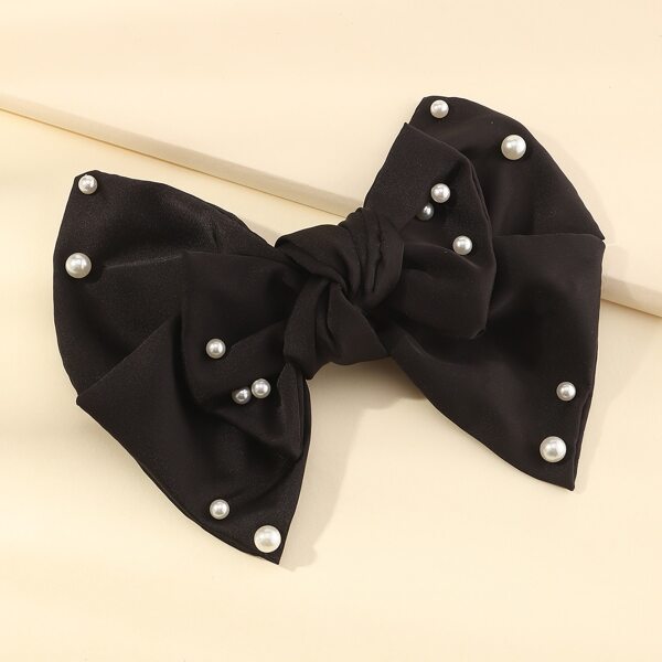 

Faux Pearl Bow Decor Hair Clip, Black
