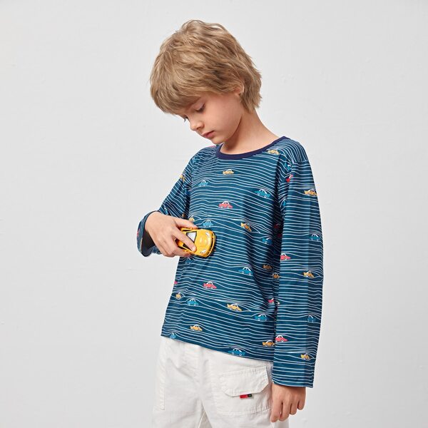 

Boys Striped & Car Print Tee, Blue