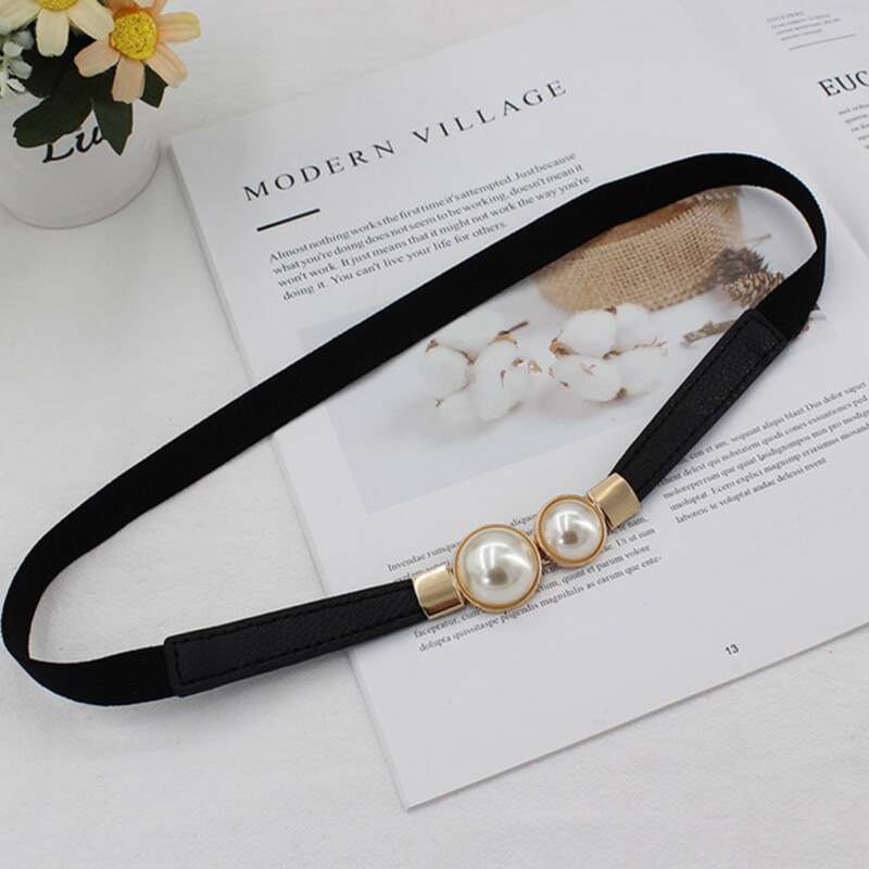 

Faux Pearl Skinny Belt, Black