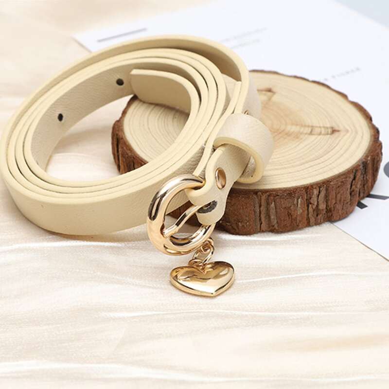 

Heart Charm Buckle Belt, Beige