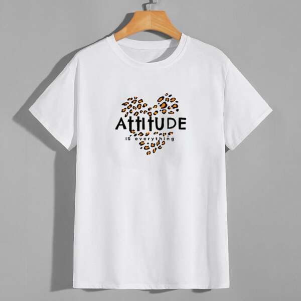 

Men Slogan And Leopard Print Tee, White