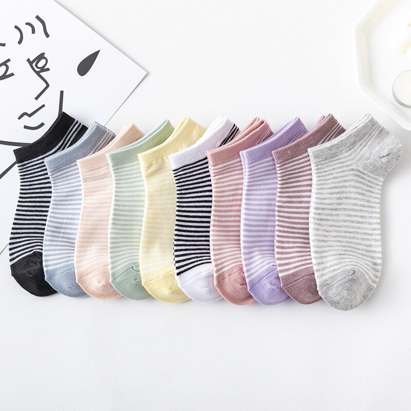 

10pairs Striped Ankle Socks, Multicolor