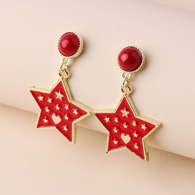 

Star Drop Earrings, Red